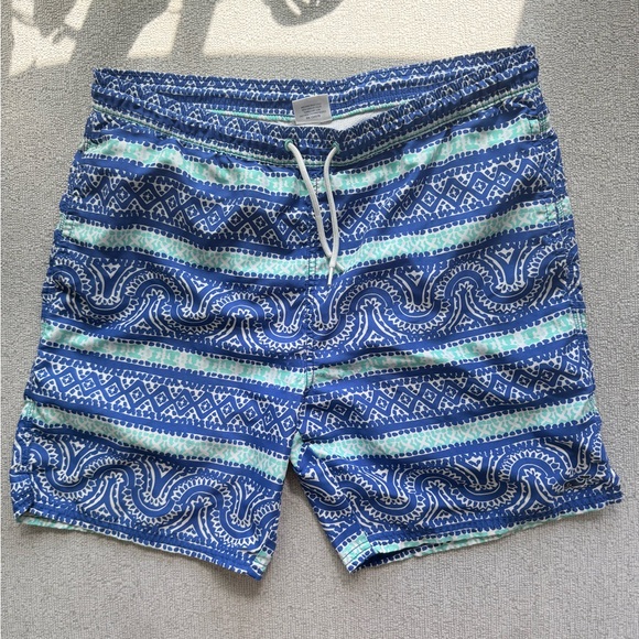 Vineyard Vines Blue and Green Patterned Swim Trunks - Picture 1 of 6